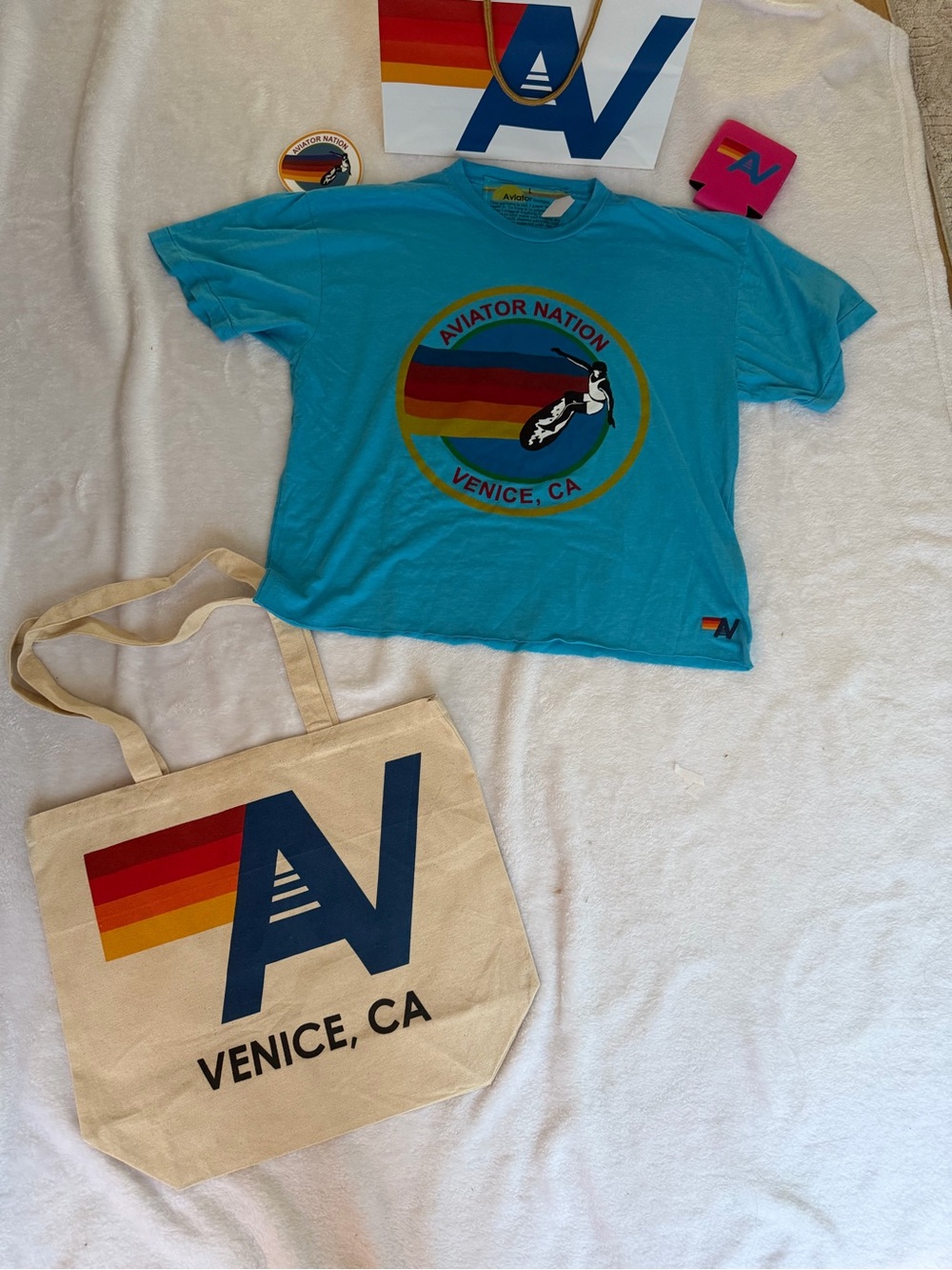 - NWT Aviator Nation Boyfriend T-Shirt Large and Tote Bag